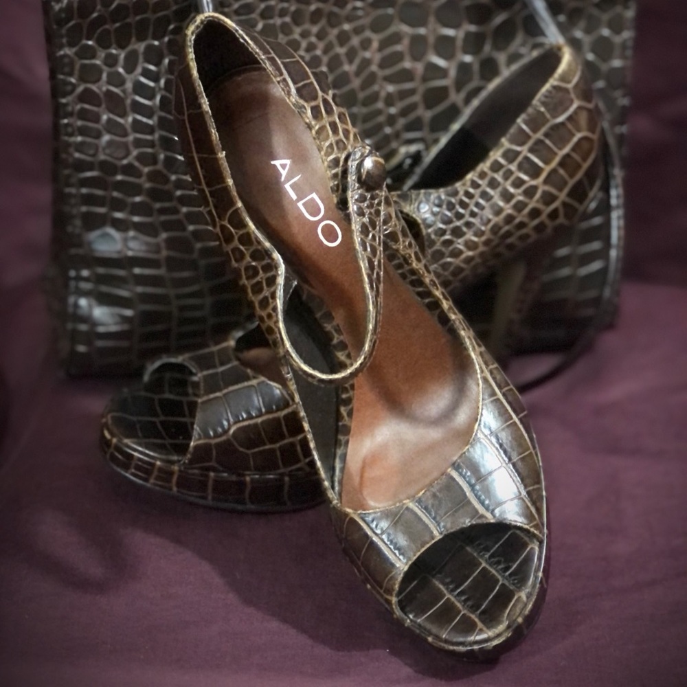 Lovely, Chocolate Brown, Open Toe, Mary Jane Heels, by Aldo, Bonus-Bag Included